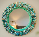 Green Agate Crystal Wall Mirror | Quartz Gemstone Mirror for Home & Office | Handmade Boho Wall Decor | Healing Stone Accent Mirror Gift Unique Handicrafts IND